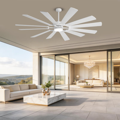 72 Inch Massive Windmill Ceiling Fan with Light, 12-Blade Industrial Fan, High CFM Powerful Airflow, Ultra-Quiet DC Motor, Remote Control, 6-Speed Reversible, Dimmable 3CCT LED with Memory Function