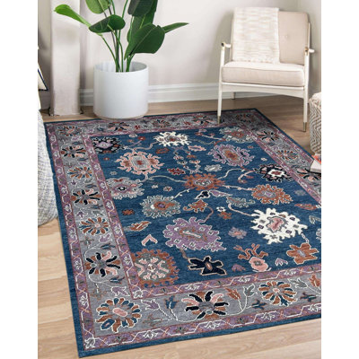 Hand-Knotted Wool T.BLUE / GRAY Traditional Classic Colourful Mahal Classic Rug