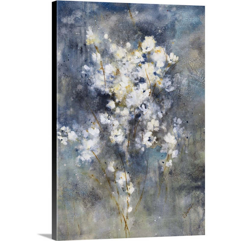 «Floral Nocturne I», peinture sur toile, Toile tendue, H 30 po x l 20 po x p 1,25 po
