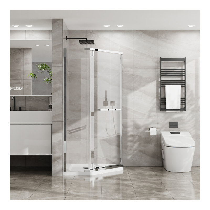 Goodyo Neo-Angle Frameless Shower Door 36 in.D x 36 in.W x 72 in.H Corner Shower Enclosure with Clear SGCC Tempered Glass Pivot Shower Door 