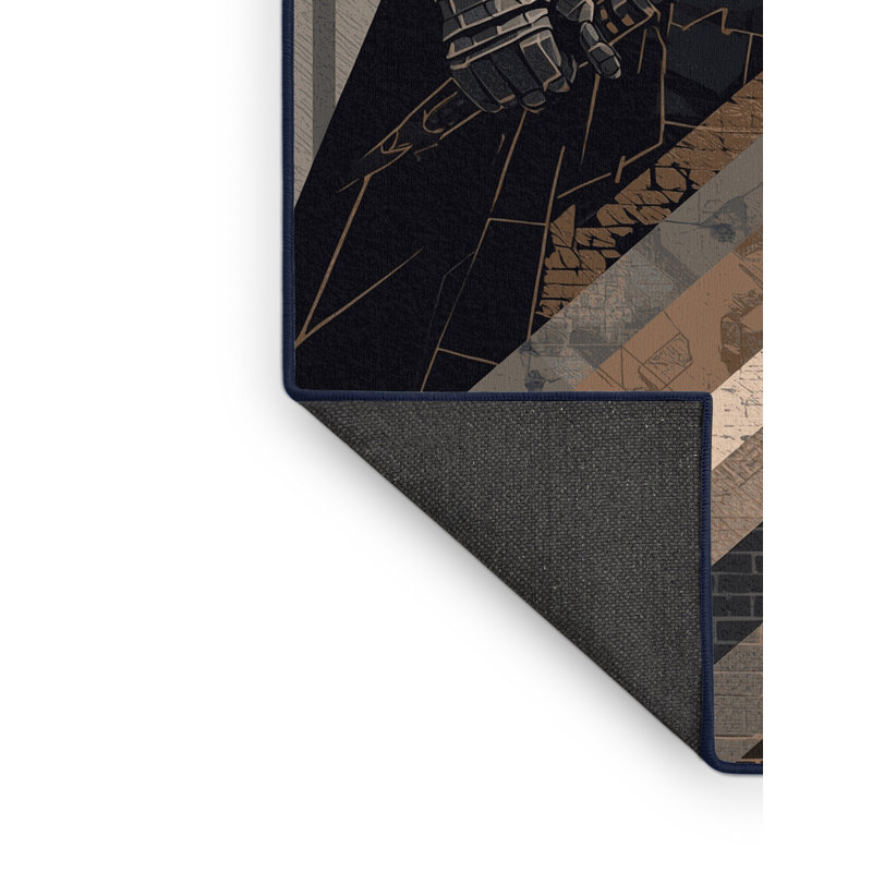 Soft Plush Arce Castle Siege Warrior Industrial Brick Area Rug in Purple – Navy Binding, 7x10