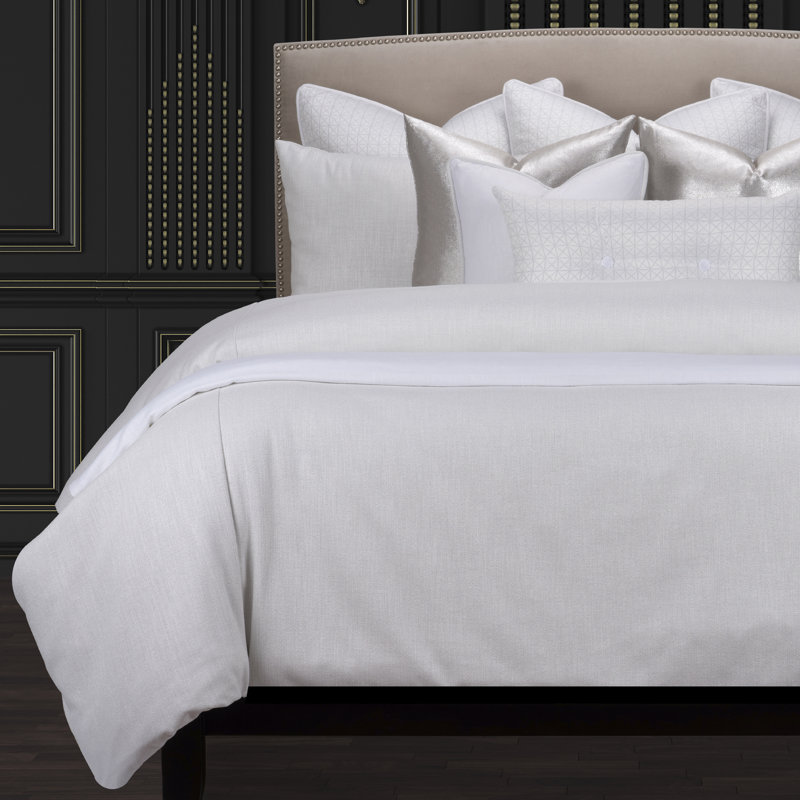 Lumiere Truffle Microfiber Reversible Mid-Century Modern Duvet Cover & Insert, Queen Duvet Cover + 4 Shame + 4 Throw Pillows