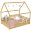 Lit double pleine grandeur avec structure en pin naturel, barrière de sécurité pour chambre à coucher confortable, lit à structure facile à assembler, repos en bois sécuritaire, entrée spacieuse-944372464