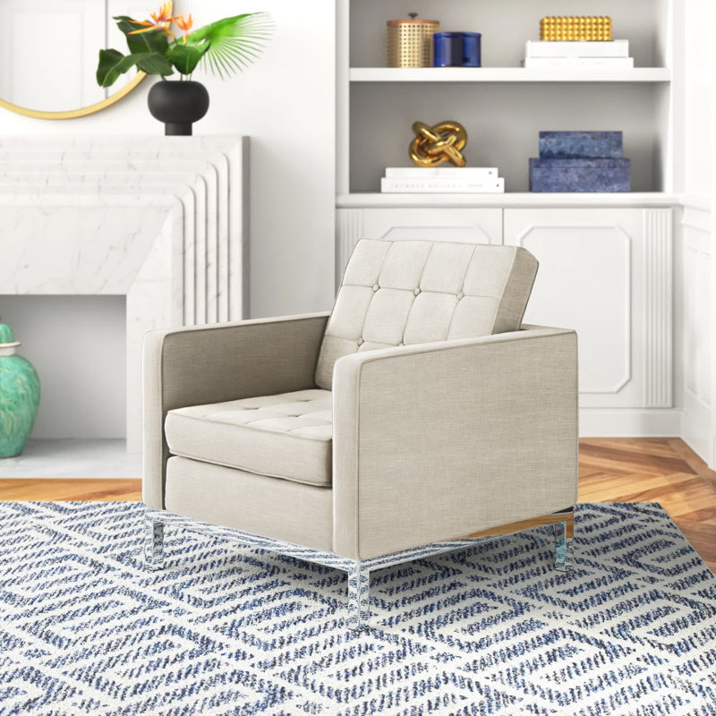 Loft Upholstered Fabric Armchair, Beige Polyester Blend