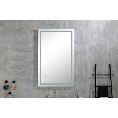 Miroir de salle de bain à DEL 40 po x 30 po avec façade et rétroéclairage, grand miroir mural à intensité variable avec antibuée, mémoire, 3 couleurs