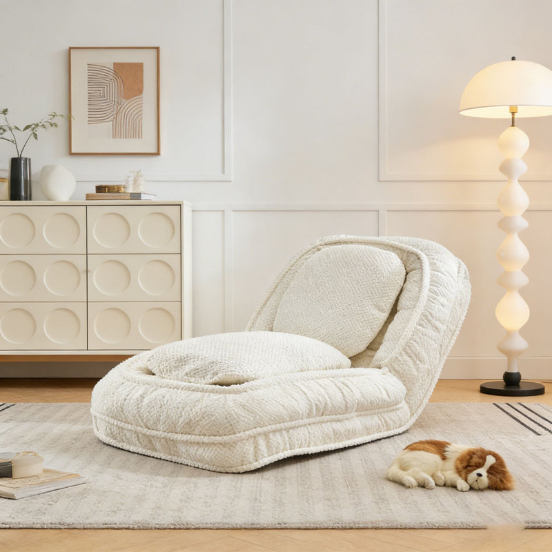 Lazy Sofa Couch ,5 Adjustable Position, White Polyester
