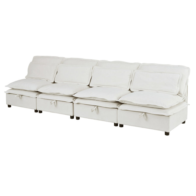 Double-Layer Cushion Modular Sofa, Freely Combinable, 4-Seater With Storage Function, Includes 4 Soft Cushions