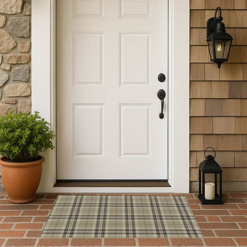 Vinny Tartan Outdoor Doormat, 24'' W x 17'' L, Taupe, Grey