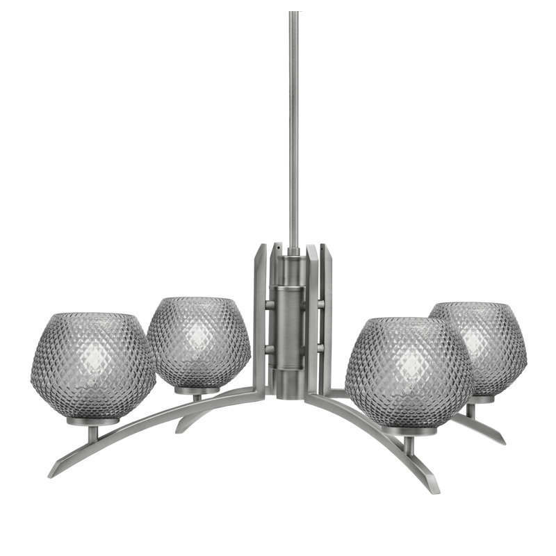 Lustre lumineux avec verre texturé fumé 6 po, Graphite, H 58,25 po x l 27,5 po x P 27,5 po, 4