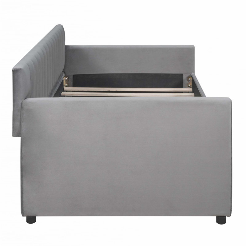 Lit de jour simple tapissier avec tiroirs, Gris