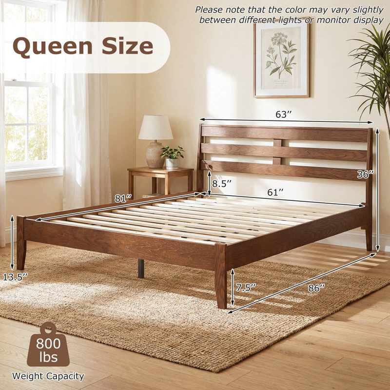 Queen Size Wood Bed Frame with Slat Headboard Under-Bed Storage Space, Queen