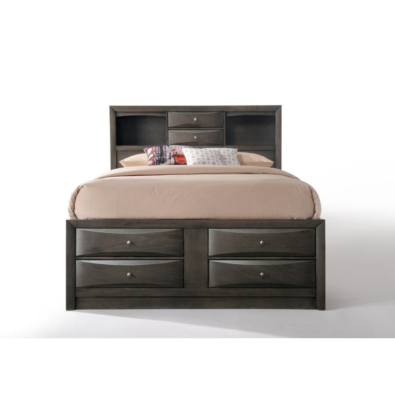 Gray Oak Upholstered King Captain's Bed with Bookcase Storage