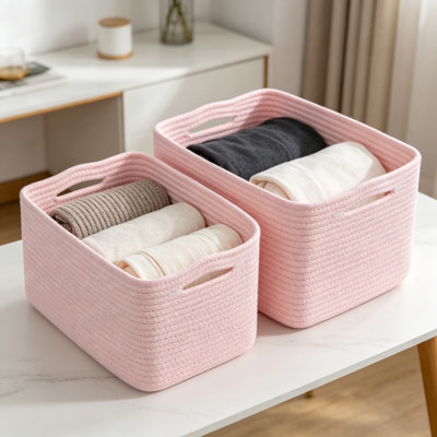 3-Pack Woven Storage Baskets For Organization, Foldable Fabric Bins For Shelves, Toys, Clothes, And Home Decor, Sturdy Handles, Space-Saving Design