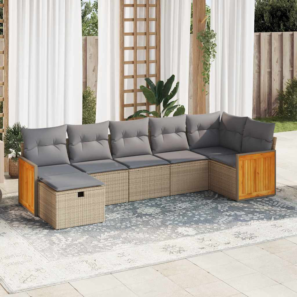 Vidaxl 7-Tlg. Garten-Sofagarnitur Mit Kissen Schwarz Poly Rattan