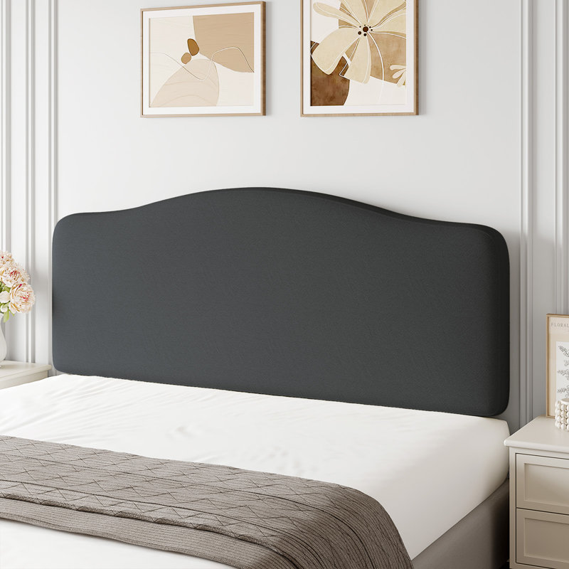 Damerius Curved Upholstered Headboard With Adjustable Height & Easy Plug-In Mount, Scratch-Resistant Towel Velvet, Gray
