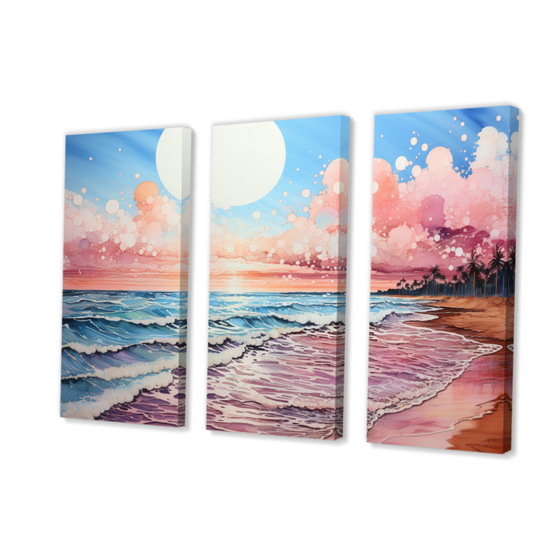 Peach Beach Landscape - ensemble de salon d'art mural nautique et de plage, H 28 po x l 36 po x P 1 po