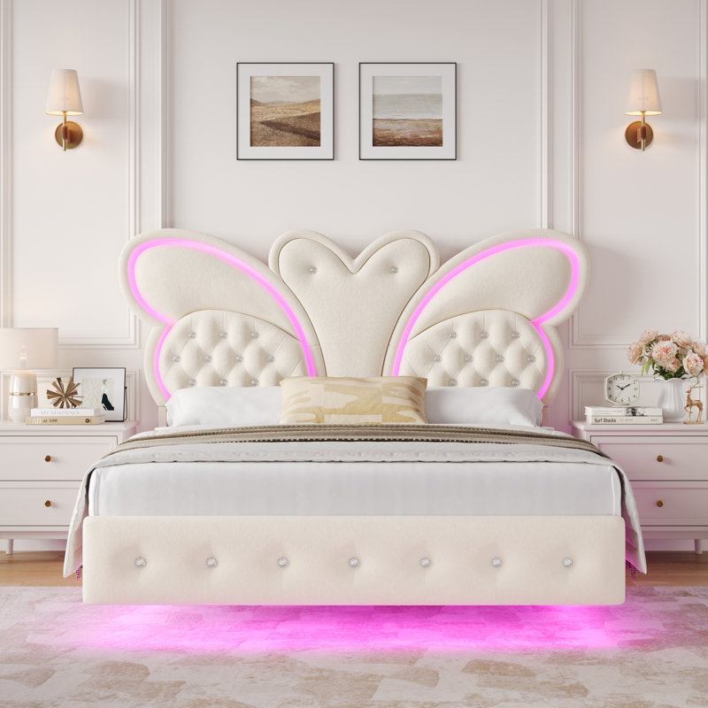 Lit flottant pour enfant avec lumière DEL Butterfly, Double, Blanc