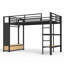 Structure de lit simple simple avec garde-robe, lit mezzanine en métal avec tablettes de rangement et panneau perforé, noir-1255935191