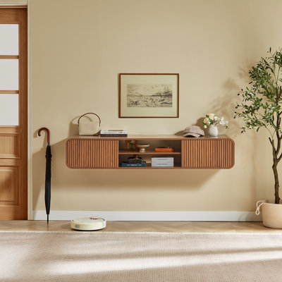 63" Wall‑Mounted TV Stand with Open Storage, Hanging Cabinet for Living Room, Bedroom & Home Use