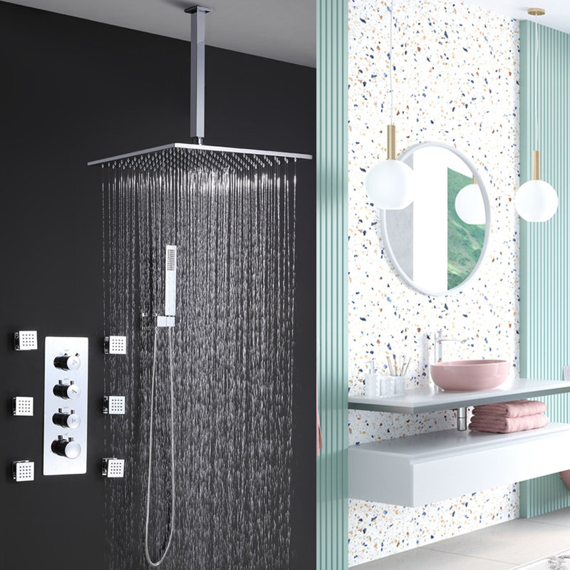 15.74 Inch Shower Jets system in Wall, Ceiling Mount Rain Shower Body Spray Faucet Set with Thermostatic Valve Body