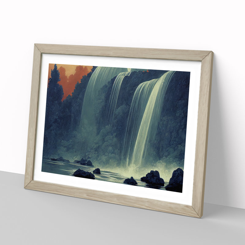 Harmonious Waterfall - Single Picture Frame Print, 25cm H x 34cm W x 2cm D, Oak