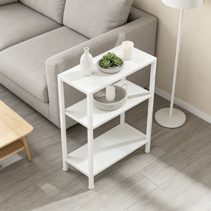 Table d'appoint mince à 3 niveaux pour les espaces étroits, petite table de bout pour le bureau de la chambre à coucher, table de chevet mince avec repose-pieds réglables