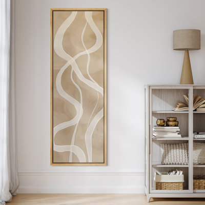 Flowing Harmony I – Soft Beige Abstract Fluid Line Composition - Large Framed Canvas Master Bedroom Wall Art Print