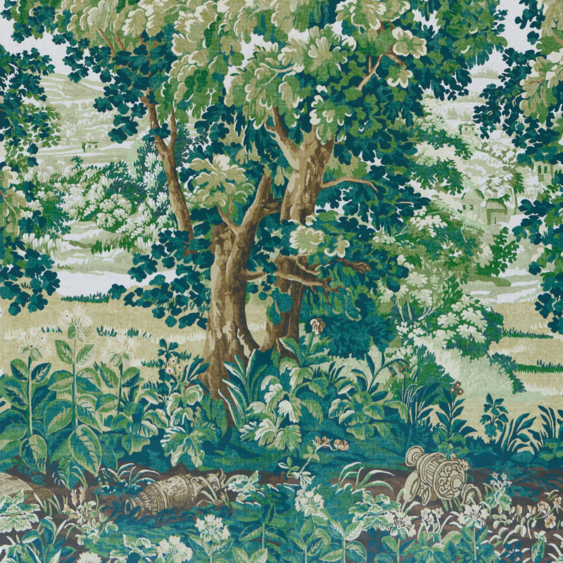 Schumacher X Johnson Hartig La Forêt 3 Panel Set, Spring Green Forest