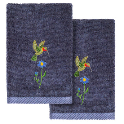 2 Piece 100% Turkish Cotton Hada Embellished Fingertip Towel Set