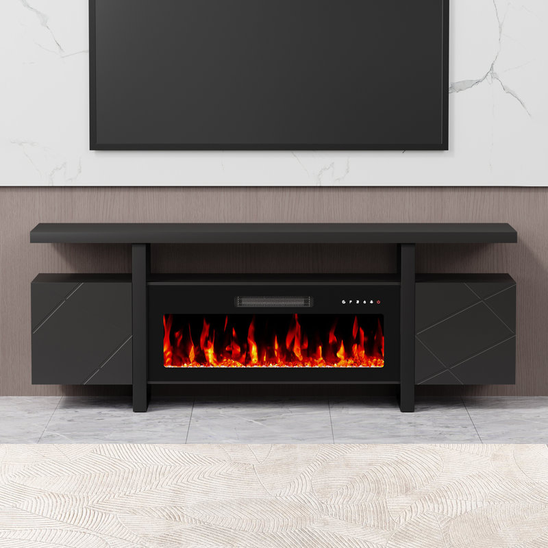 69'' TV Stand for TVs up to 80'' with Electric Fireplace and Adjustable Shelves, Black