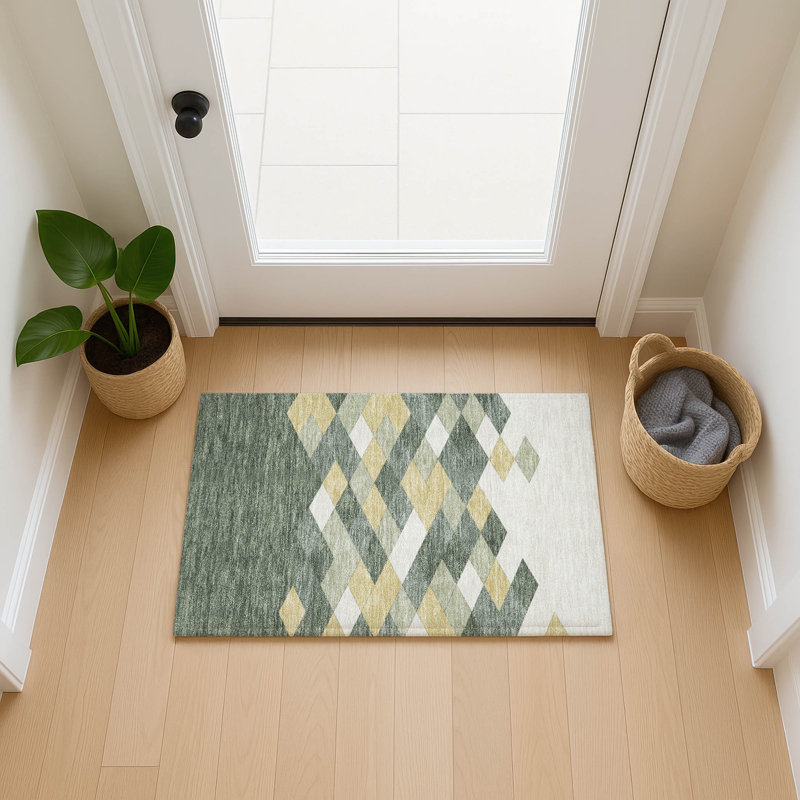 Tapis géométrique intérieur / extérieur lavable à la machine Chantille ACN2555, Basilic, 1 pi 8 po x 2 pi 6 po