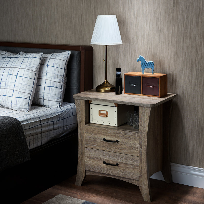 Table d'appoint rustique avec plateau en bois et rangement rectangulaire à 2 compartiments, Natural