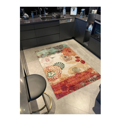 Multicolored Floral Decorative Washable Carpet