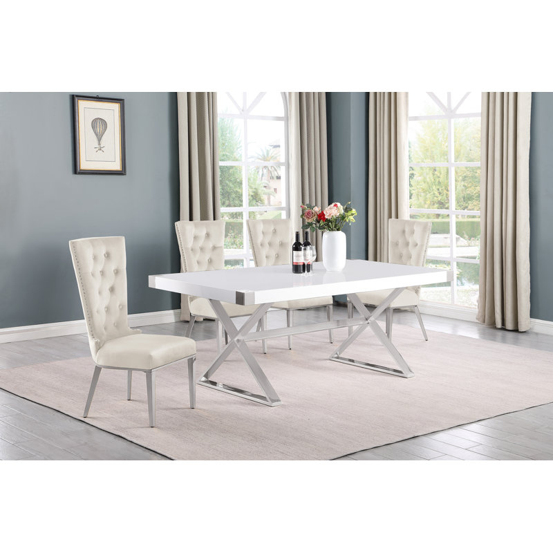 Hitansh Double Pedestal Dining Set, 5, Cream, Silver