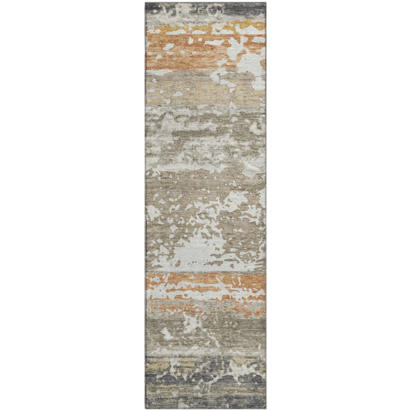 Tapis à rayures lavables à la machine de qualité supérieure Mayfield AMF2398, Taupe, Tapis de couloir 2 pi 3 po x 7 pi 6 po