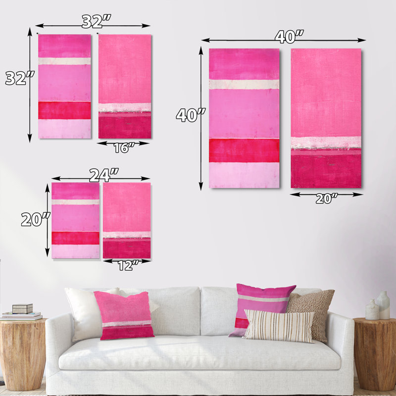 Ensemble de 2 peintures sur toiles fuchsia et blanc, Toile tendue, H 40 po x l 40 po x P 1 po