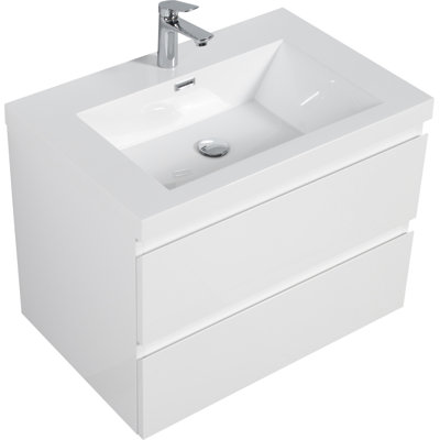 Meuble-lavabo flottant 30 po avec lavabo, meuble-lavabo mural moderne avec lavabo en résine et tiroirs à fermeture en douceur
