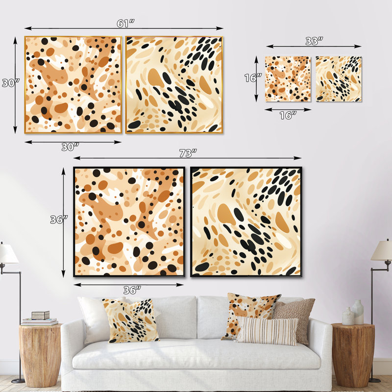 Beige sphinx III - ensemble de 2 collages carrés abstraits, Cadre flottant doré, H 16 po x l 33 po