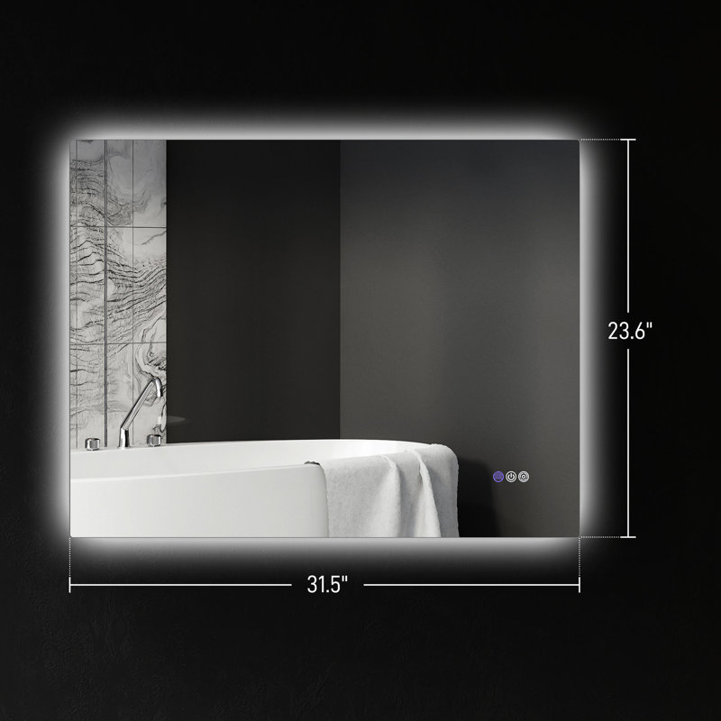 Miroir de salle de bain 32 po x 24 po à DEL avec lumières, brouillard, mémoire, intensité variable, température de couleur réglable, fixation murale, horizontal / vertical, Cri90 +, film résistant, imperméable, miroir à cadre en alliage d'aluminium, brouillard