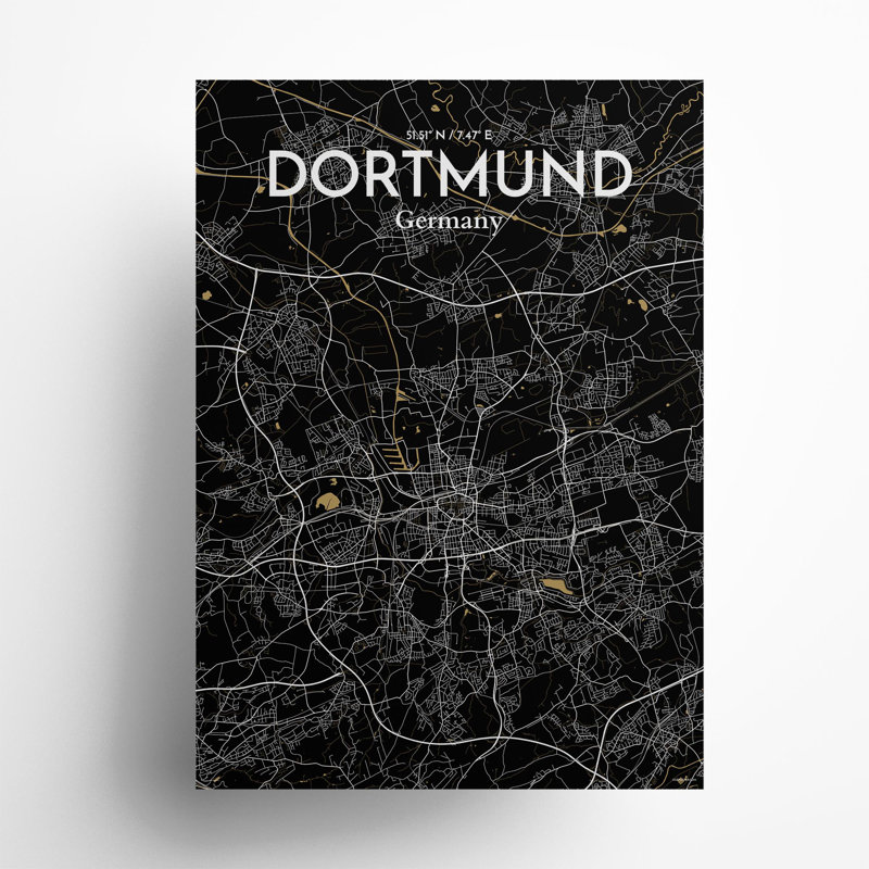Dortmund City Map in Luxe 1 Piece Wall Art, 27.6cm H x 19.7cm W x 0.05cm D