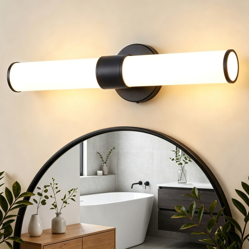 Almetta 2 - Applique murale de salle de bain noire à intensité variable avec abat-jour en verre blanc, luminaire de bar pour salle de bain