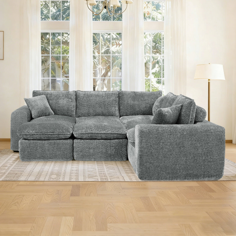 Canapé modulaire surdimensionné avec repose-pieds mobile Masir, Boucle gris