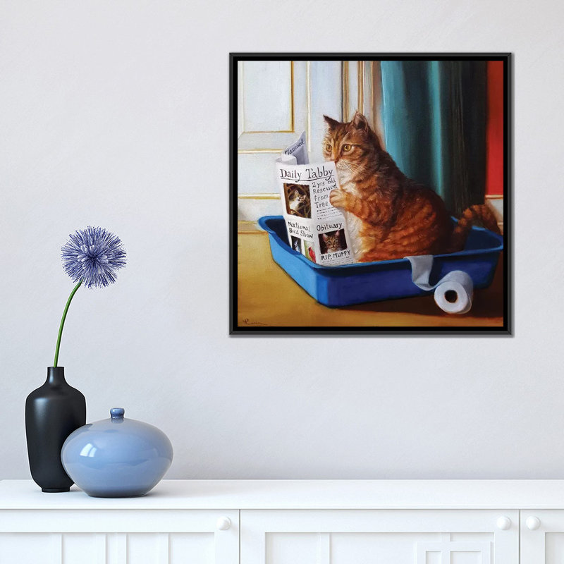 « Kitty Throne » par Lucia Heffernan-impression, Pas de tapis, Toile avec cadre noir, H 12 po x l 12 po x P 1,5 po