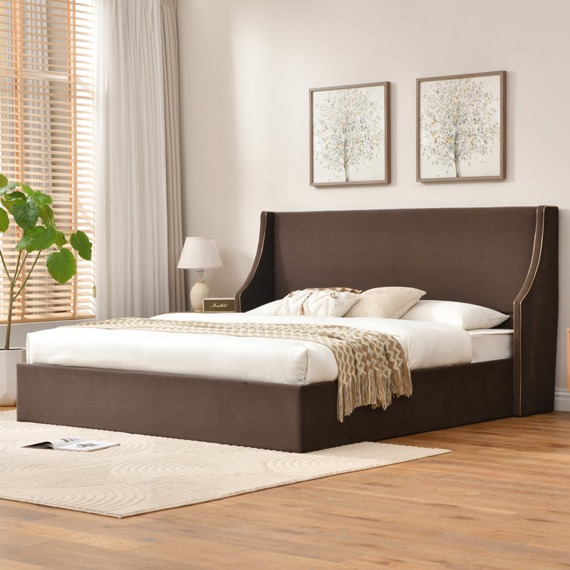 Lit plateforme tapissier avec rangement Linvel, Grand, Velours brun