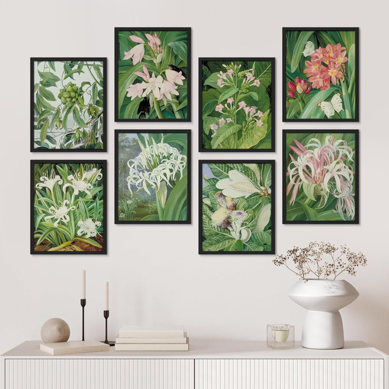 «Botanical Floral Iris Garden Zen Wild Flower», reproduction encadrée sur papier, 8 pièces, Noir, H 14 po x l 11 po x P 1 po