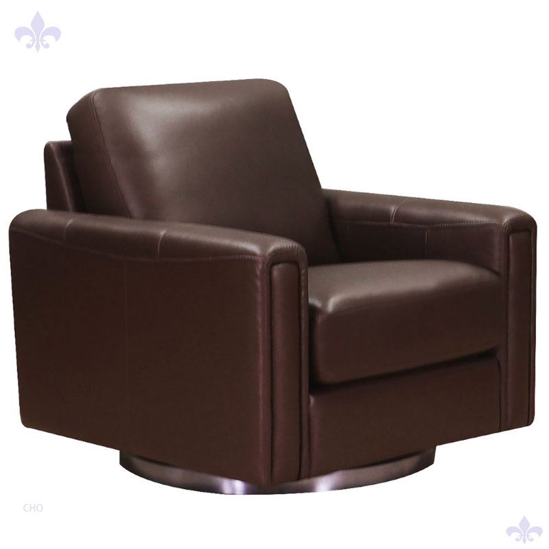 Chaise pivotante pour salon Russchelle, Cuir véritable châtaignier