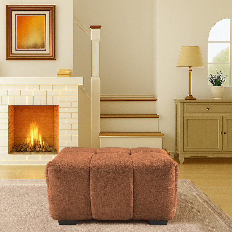 35.3"Armless Seat and Ottoman with Chenille Upholstery, Orange