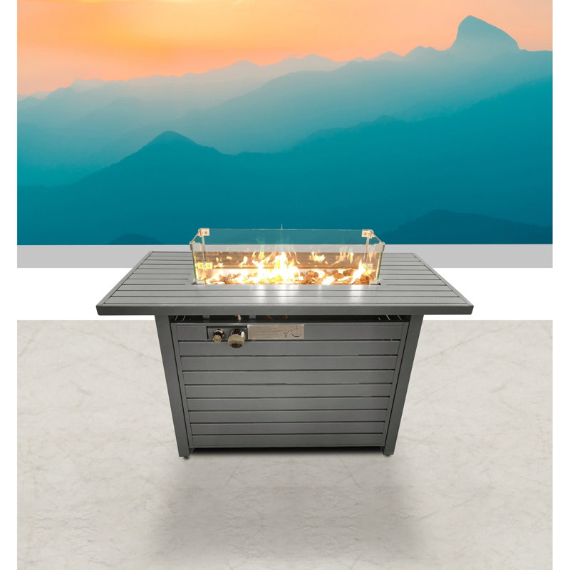 Table de foyer d'extérieur au propane en acier Vannida, gris, H 24 po x l 42 po x P 20 po