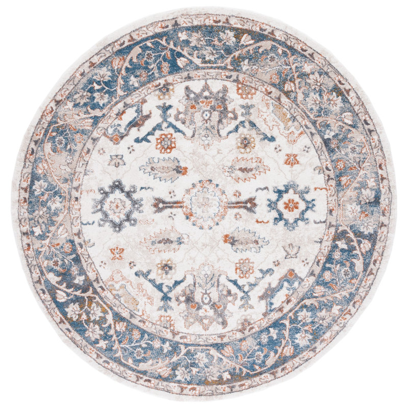 Gumm Oriental Blue/White/Brown Area Rug, Round 6'7"