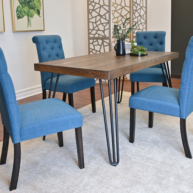 Ensemble de salle à manger 6 pièces, table à manger en épingle à cheveux avec 4 chaises et banc, Bleu